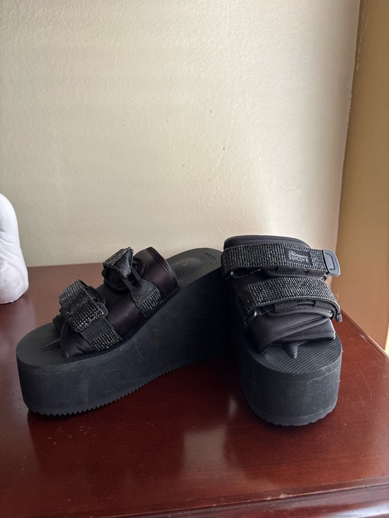 Suicoke Black Platform Slide Sandals with Double Straps main image 0